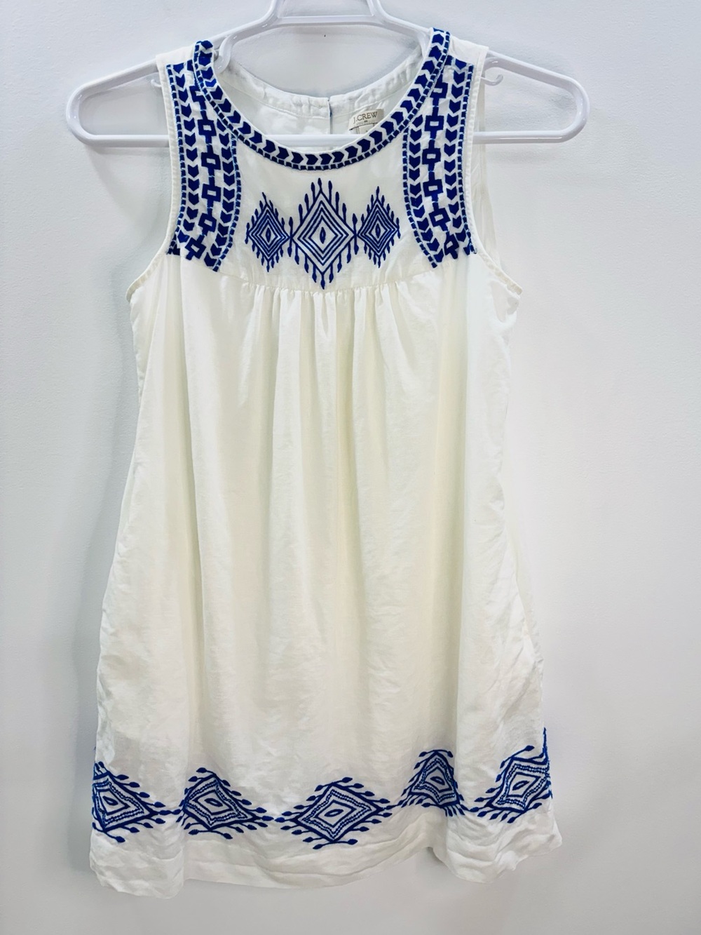 J. Crew Factory Linen-Cotton Blue Embroidered Shift Dress - Size 2